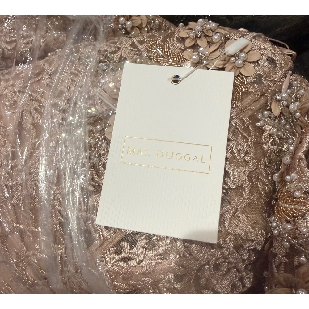 NWT Mac Duggal 11217 Nude Illusion Neckline Long Sleeve Embroidered Dress SZ 8 - Picture 6 of 12